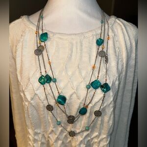 Dark turquoise and peach layered necklace